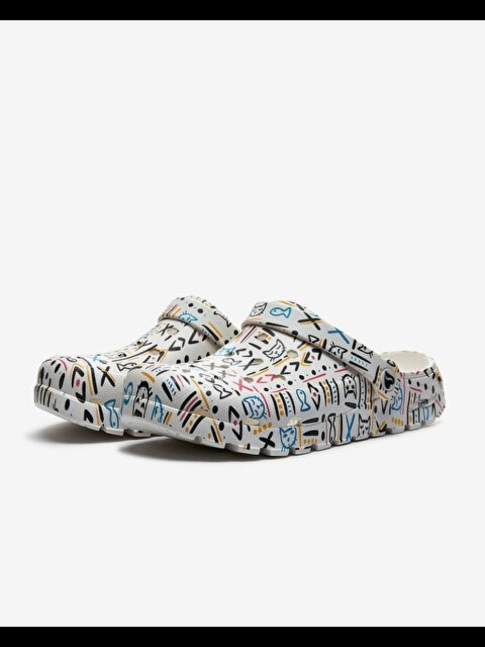 Skechers White Graphic Slip-On Sandal Clogs with Multicolor Doodle Print - Picture 5 of 5